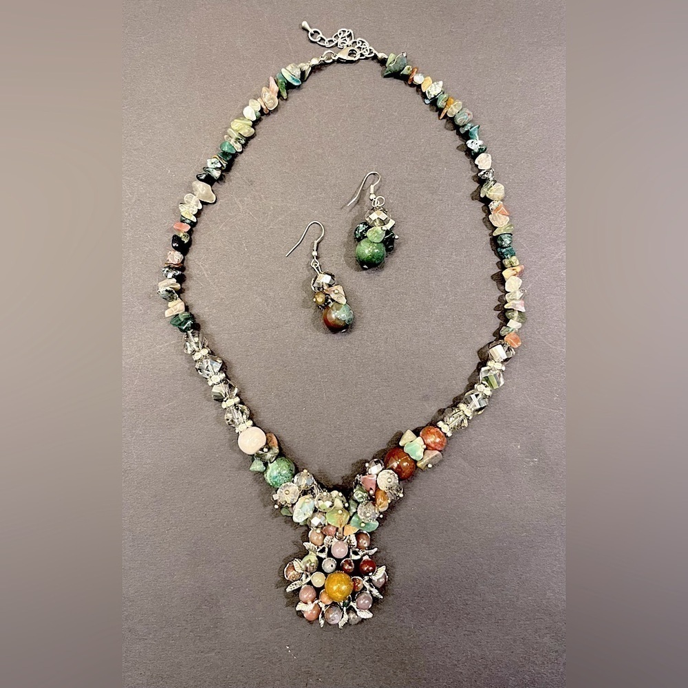 Necklace & Earring Set- Stone Beads, Multicolor